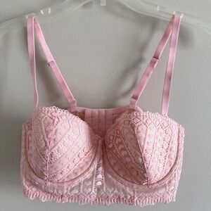 Adore Me Women's Balconette Bra 34D Pink Lace Cute Lingerie